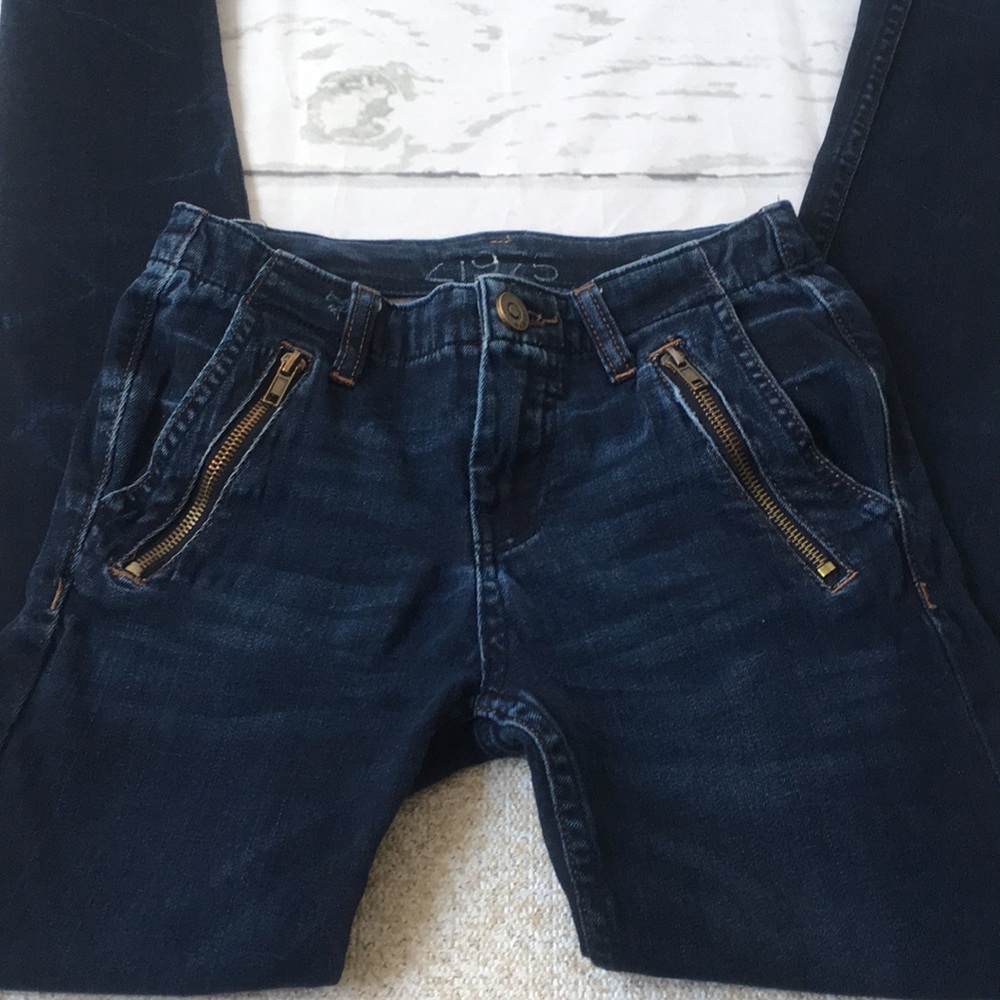 Zara Mid Rise Skinny Jeans Exposed Zipper Ankle Dark Wash Moto